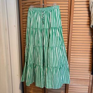 Aqua Maxi Skirt Green & White striped tiered cotton flowy Indie Boho Cottagecore
